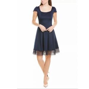 Donna Ricco New York Navy Scuba Mesh Trim Dress Size 16